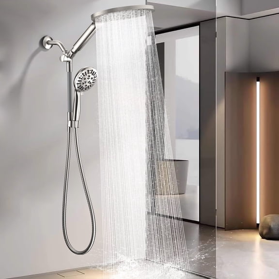 KAIYING Dual Shower Head with Handheld Spray, 9 Modes, Adjustable Angles, 79-Inch Hose, Brushed Nickel