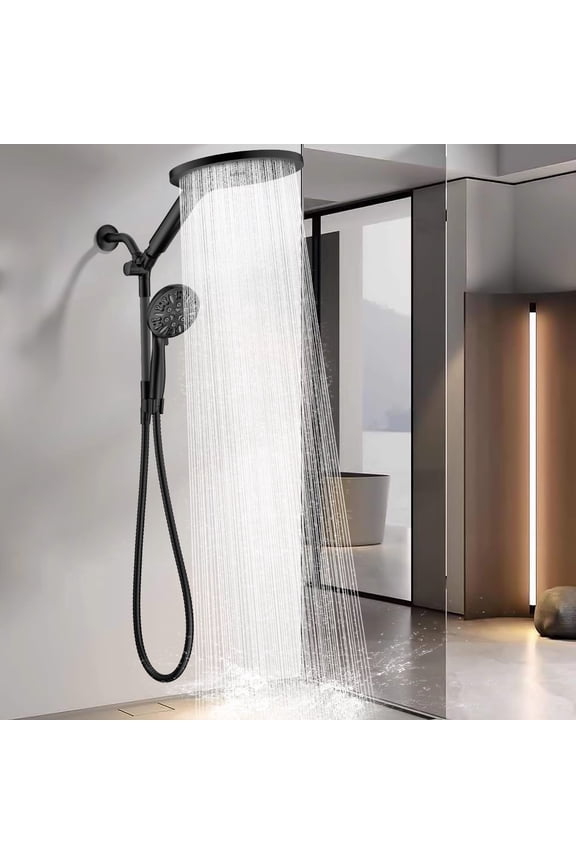 9-Mode Dual Rain Shower Head with Handheld Spray Handle, High Pressure, 79-inch Hose in Matte Black