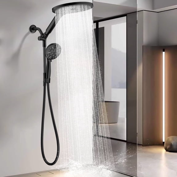 KAIYING 9-Mode Dual Rain Shower Head with Handheld Spray Handle, High Pressure, 79-inch Hose in Matte Black