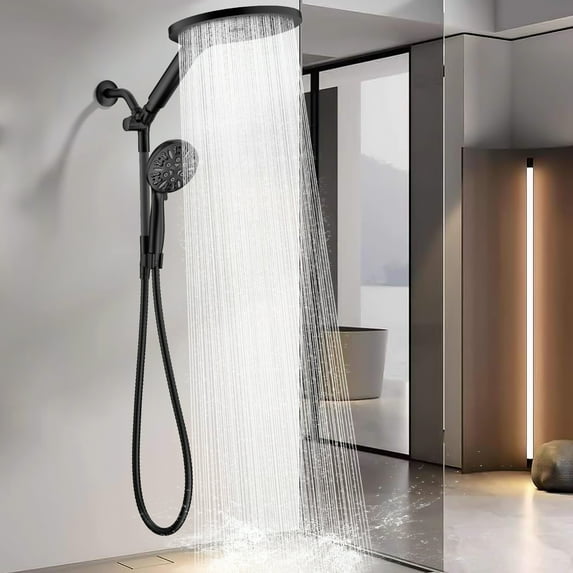 KAIYING Dual Shower Heads with Handheld Spray Combo, 9-Mode Handheld, High Pressure Rain Showerhead, 79-Inch Hose (Matte Black)
