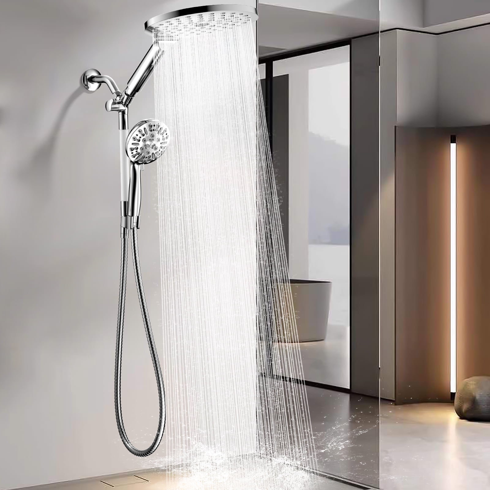 KAIYING Dual Shower Heads with Handheld Spray, 9-Mode High-Pressure Rainfall Shower, 79-Inch Hose, Chrome