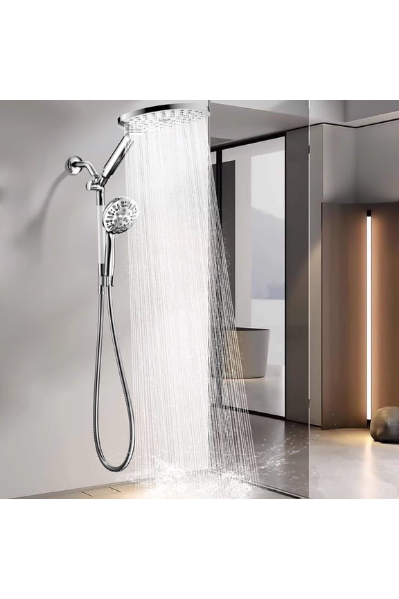 Dual Shower Heads with Handheld Spray, 9-Mode High-Pressure Rainfall Shower, 79-Inch Hose, Chrome