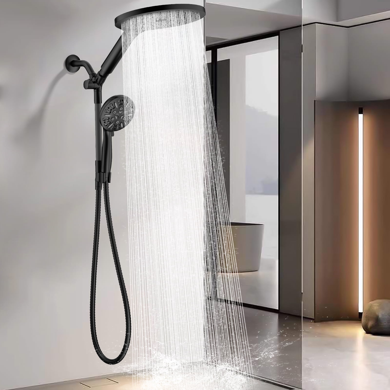 KAIYING Dual Shower Heads with Handheld Spray, 9-Mode Rain Showerhead, High Pressure, 79-Inch Hose, Matte Black