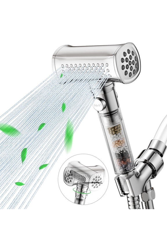 High Pressure Filtered Handheld Shower Head with Hose and On-Off Switch, 4 Spray Modes (Chrome)