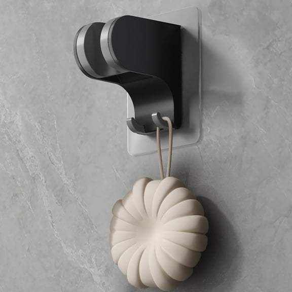 KAIYING Handheld Shower Head Holder Wall Mount, Adjustable Adhesive Shower Hose Holder with 2 Hooks, No Drilling Shower Wand Holder (Black, 1 Pack)