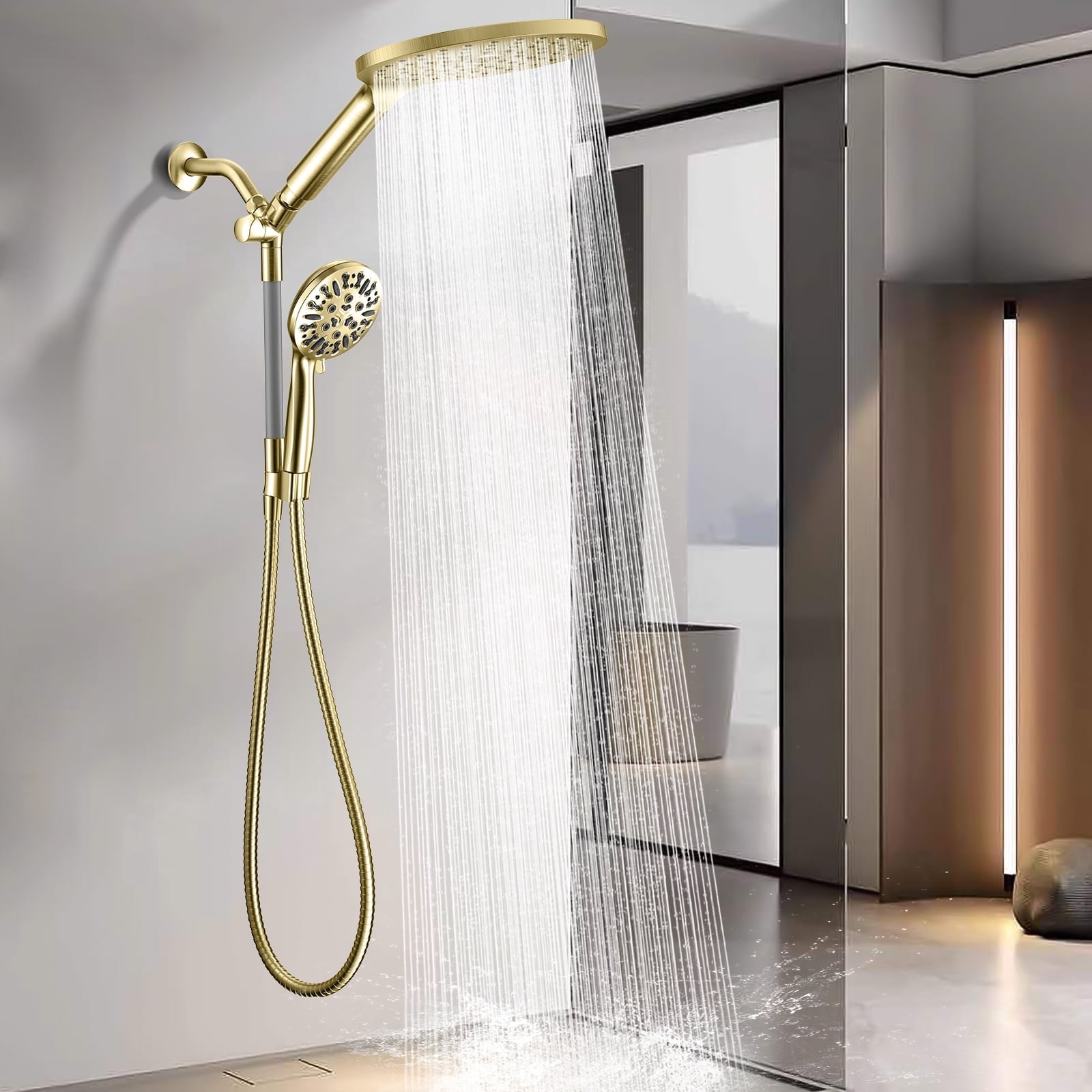 KAIYING High Pressure Dual Shower Heads with Handheld Spray Combo with 9-Mode, Adjustable Shower Angles, 79-inch Hose (Brushed Gold)