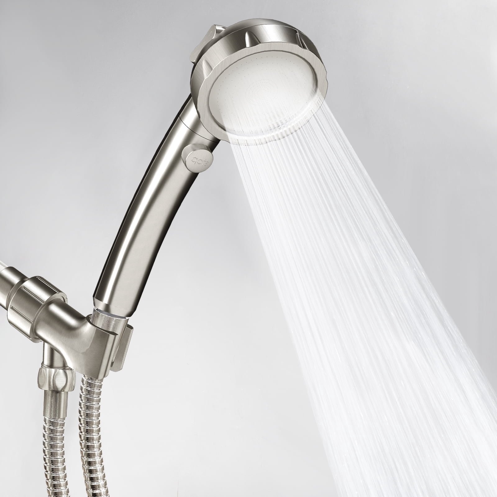 KAIYING High Pressure Handheld Showerhead with 3 Spray Modes, Detachable Shower Head with ON/OFF Pause Switch, Camper Shower Head with Hose and Adjustable Angle Bracket (Brushed Nickel)