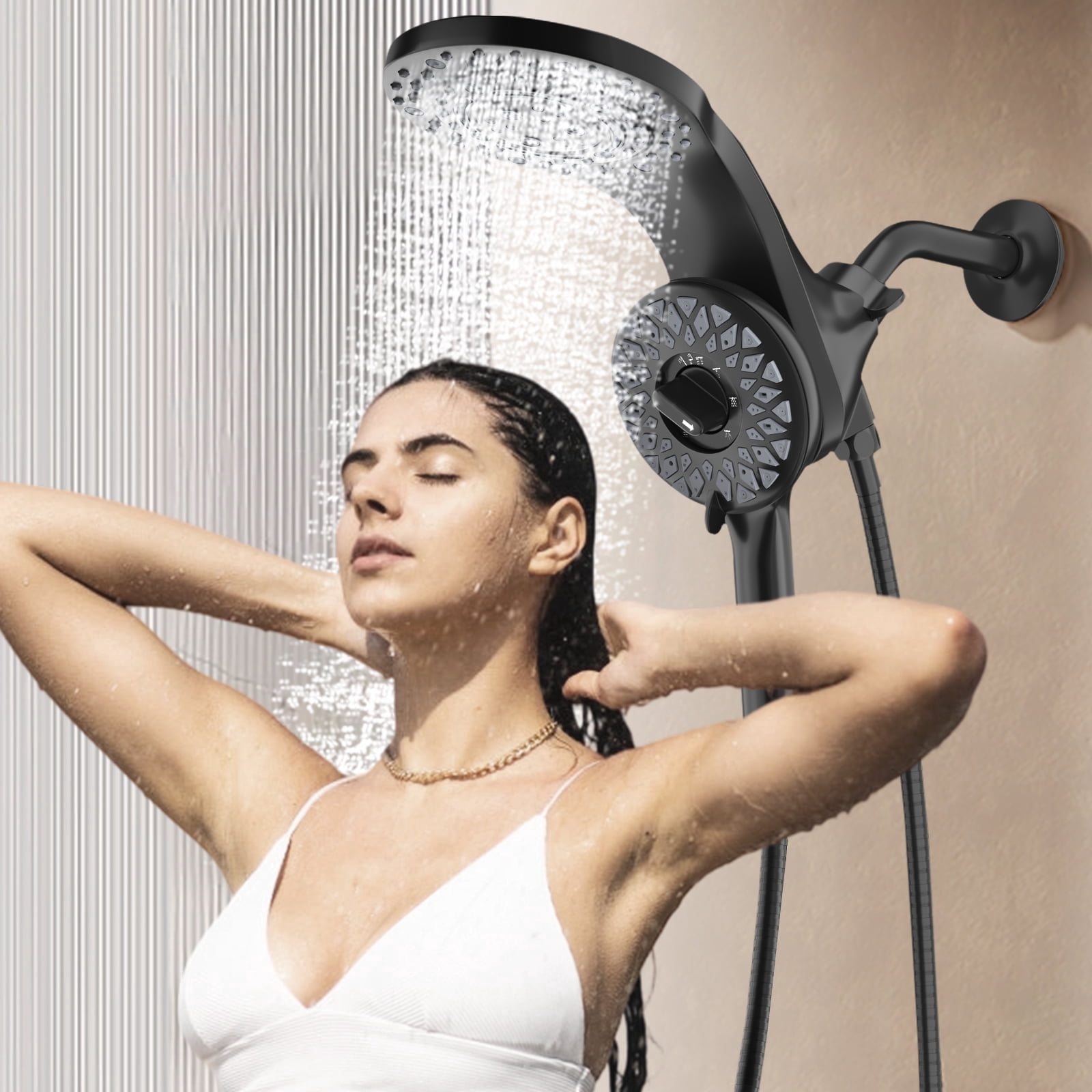 KAIYING Magnetic Dual Shower Head, 2-in-1 Rain and Handheld Spray Combo with 71 Inch Hose, Mate Black