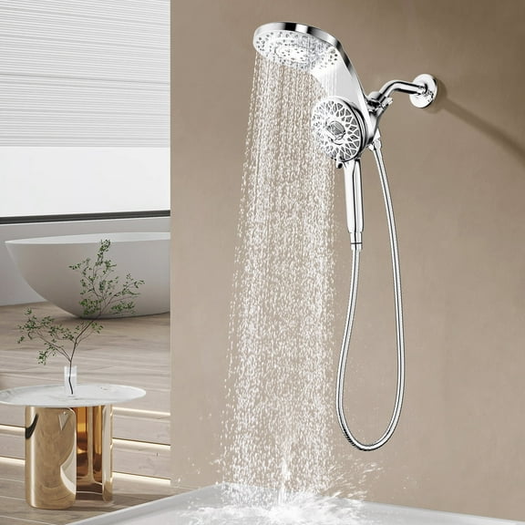 KAIYING Magnetic Rain Shower Head with Handheld Spray Combo, High Pressure Magnetix Dual Shower Head with 9 Spray Modes, Bathroom Big Modern Waterfall Showerhead with 5 Settings (Chrome)