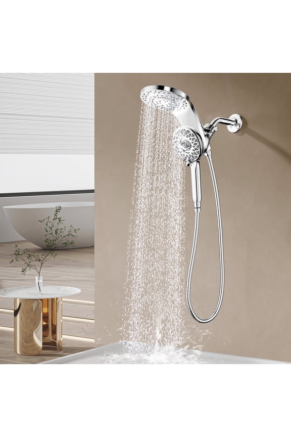 Magnetic Rain Shower Head with Handheld Spray Combo, High Pressure Magnetix Dual Shower Head with 9 Spray Modes, Bathroom Big Modern Waterfall Showerhead with 5 Settings (Chrome)