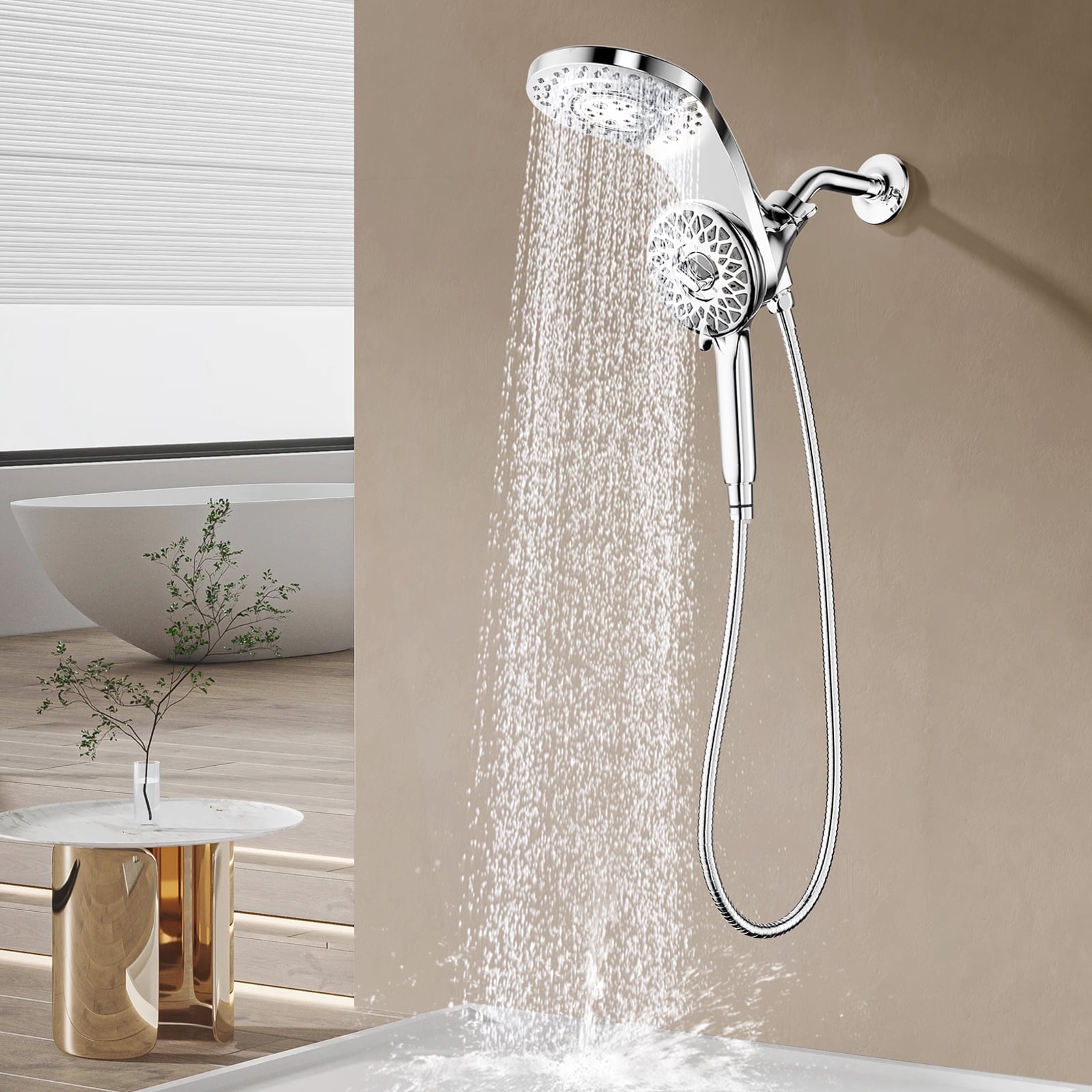 KAIYING Magnetic Rain Shower Head with Handheld Spray, Dual Modes, Waterfall, Chrome