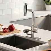 KAIYING Pull Down Kitchen Faucet with Integrated Glass Rinser, Stainless Steel, Chrome