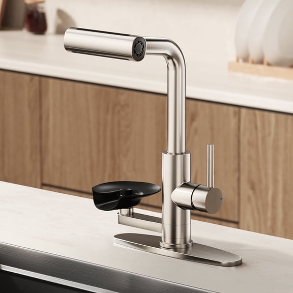 KAIYING Pull Down Kitchen Faucet with Integrated Glass Rinser and Waterfall Mode, Brushed Nickel