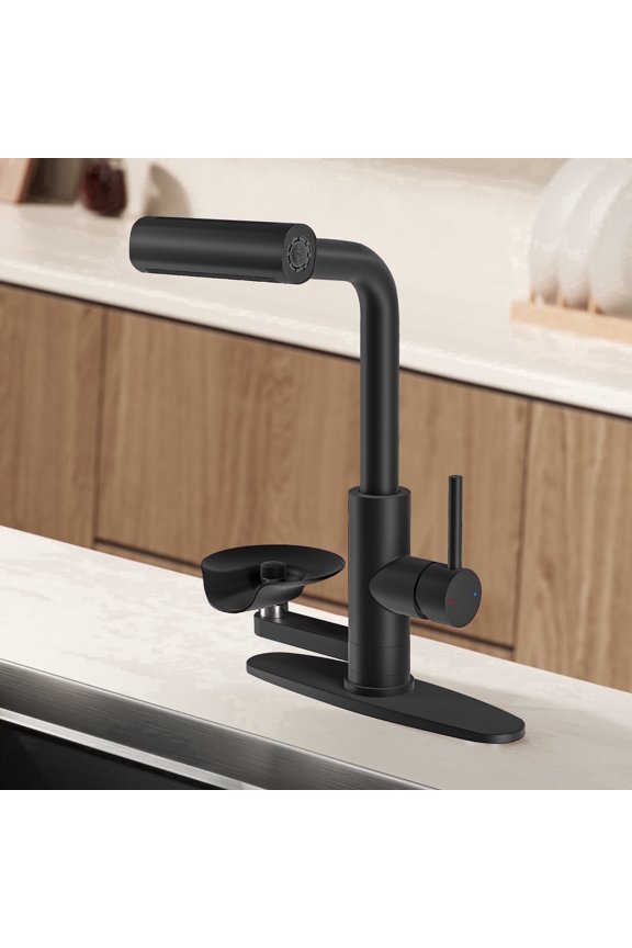 Pull Down Kitchen Faucet with Integrated Glass Rinser, Stainless Steel, Matte Black