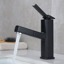 KAIYING Single Handle Bathroom Sink Faucet with Pull Out Sprayer, Rotating Spout, Pull Down Basin Mixer Tap for Hot and Cold Water (Regular, Black)