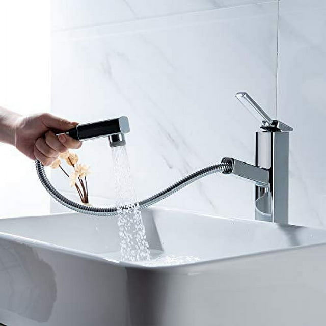 KAIYING Vessel Sink Faucet, Modern Lavatory Pull Down Bathroom Sink Faucet, Utility Single Hole Bathroom Faucet with Pull Out Sprayer, Commercial Basin Mixer Tap