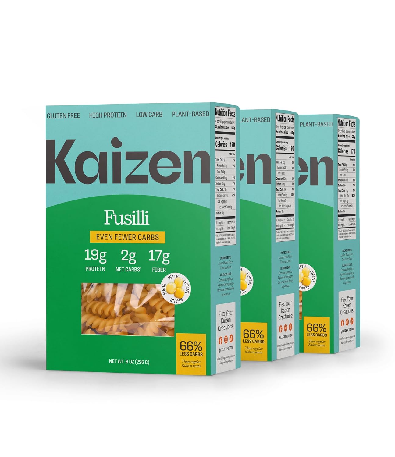 KAIZEN KETO Pasta Fusilli 2 Net Carbs, 19g protein GlutenFree