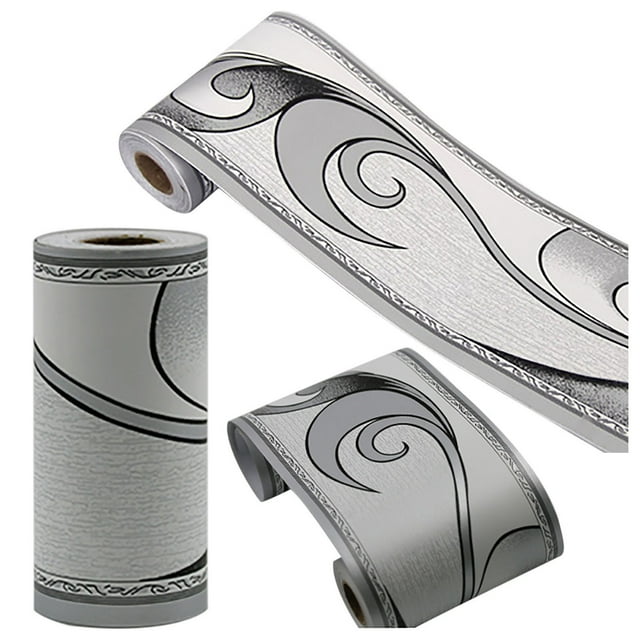 KAJHDGH 394 inch Silver Gray Pattern Wallpaper Border Peel Stick Wall