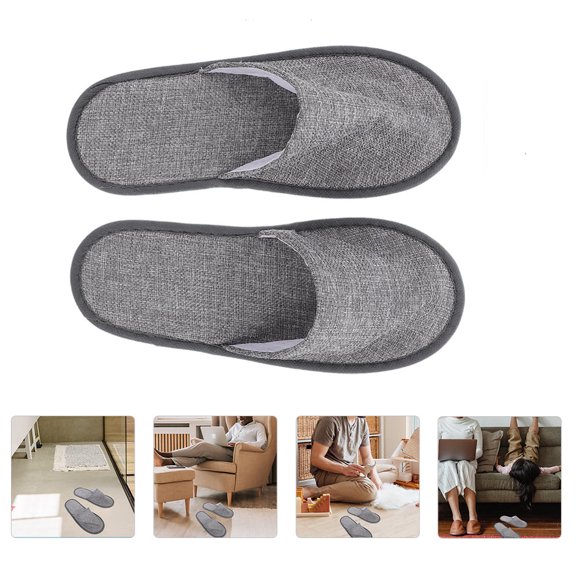 KAJNBN 1 Pair Travel Slippers for Guests Grey Cotton Linen Anti-slip Prevent Foot Flat