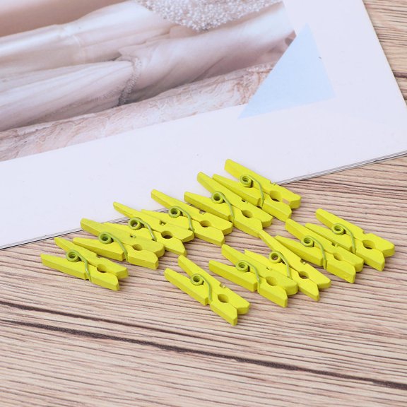 KAJNBN 100Pcs Picture Frame Hanging Clip for Organizing Yellow Wooden Photo Clips