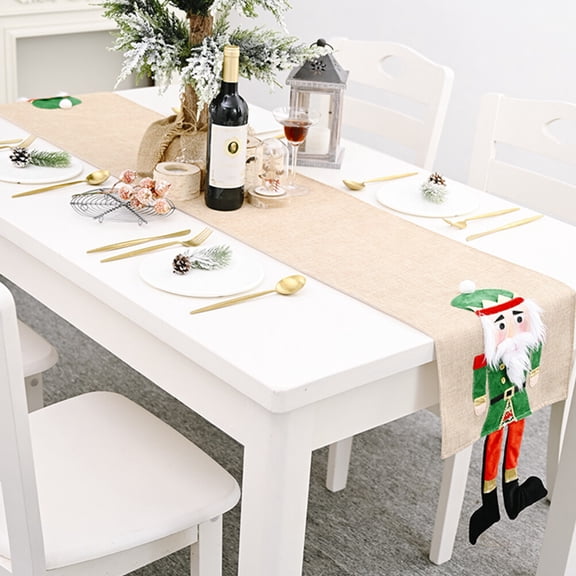 KAJNBN 1Pc Holiday Table Runner for Home and Table Decoration 11.8x13.4x0.2in Green Linen and Velvet with Gold Thread