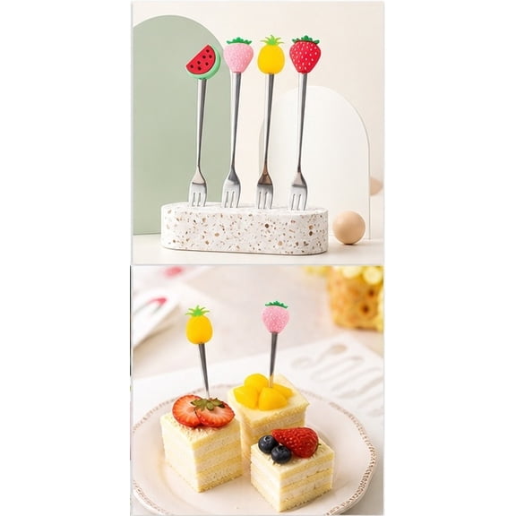 KAJNBN 4Pcs Party Stainless Steel Three Prong Food Forks for Salads Desserts and Snacks