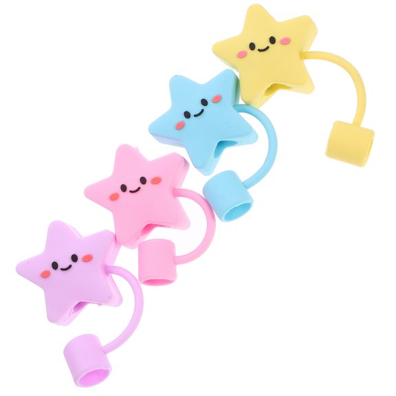 KAJNBN 4Pcs Reusable Silicone Straw Toppers Star Shaped Protective Covers for Straws Daily Use
