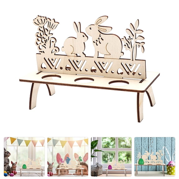 KAJNBN Bunny Theme Egg Display Holder Wooden Khaki 1Set 7.9x5.9in