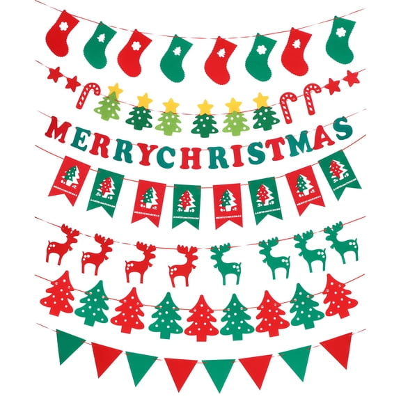 KAJNBN Tree Christmas Banner Colorful Felt Cloth 7Pcs 250x15Cm