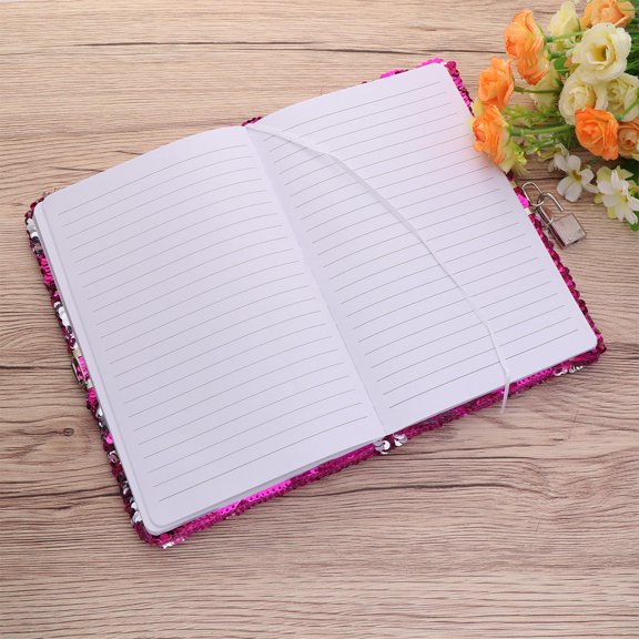 KAJNBN Reversible Pink Sequin Notebook with Lock Love Heart Design for Diary and Travel Notes
