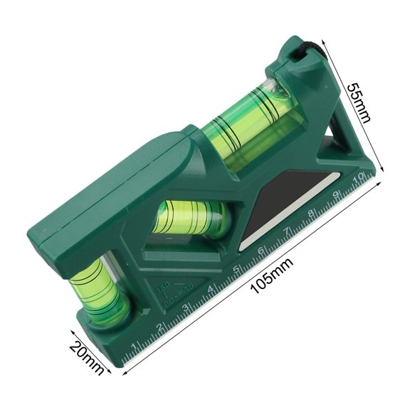 KAJOVE Portable Magnetic Pocket Level Gauge Mini Protractor With Metric Ruler Measure Vertical Horizontal 45° Measure Metric Ruler [105mm] green