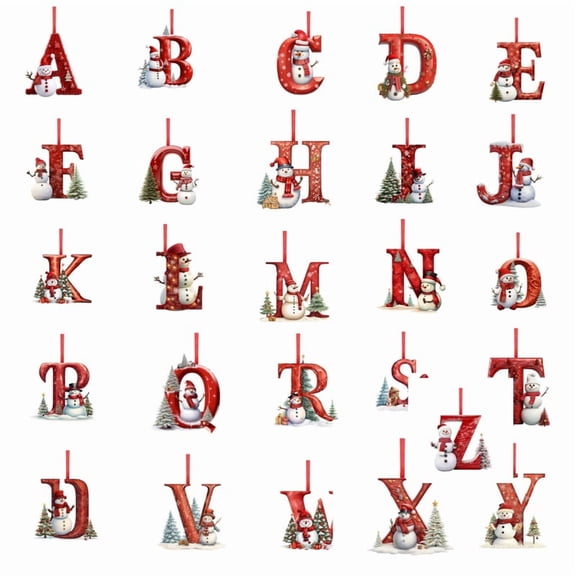 KAKA 26 Letters DIY Christmas Ornaments Set - Personalized Alphabet Hanging Decor for 2025 Xmas Tree, Wall, Gift Wrapping & More, Acrylic Letter Pendants for Holiday Decorations(26PCS)