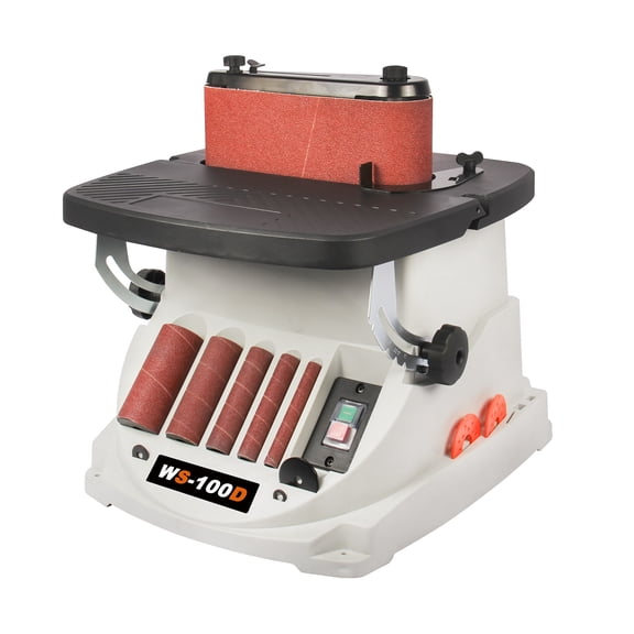 KAKA INDUSTIRAL Spindle Sander,Drum Sander Vertical Oscillating Edge Belt and Spindle Sander 2 in 1 Compact Woodworking Machine for DIY Hobbyists 450W Motor 5 Sleeves Included WS-100D