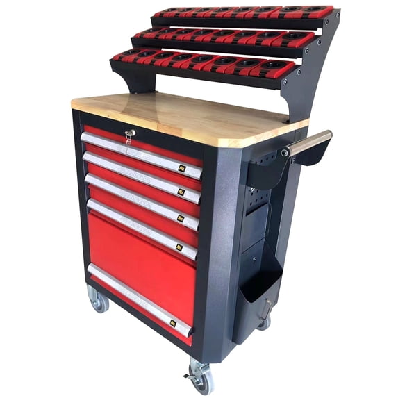 KAKA INDUSTRIAL HQC-540A(BT40) CNC Tool Cart, 5-Drawer Tool Chest with 77 Capacity, Red and Grey, 4 Ball-Bearing Glides, Mobile Work Station