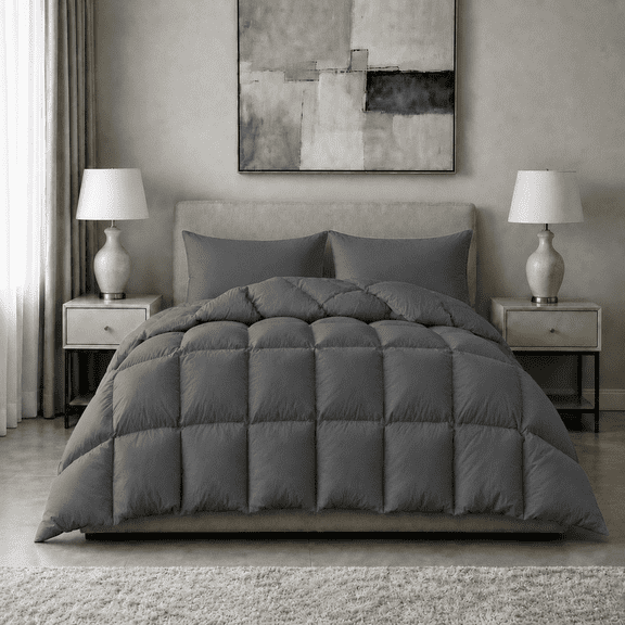 KAKABELL Deluxe Goose Feather & Down Comforter Queen Size,White Goose Feather & Down Fill, 3D-Baffle Box Design, 100% Cotton Cover, With 8 Corner Tabs, 90" x 90", Perfect for All-Season Comfort