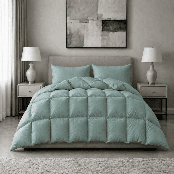 KAKABELL Deluxe Goose Feather & Down Comforter Queen Size,White Goose Feather & Down Fill, 3D-Baffle Box Design, 100% Cotton Cover, With 8 Corner Tabs, 90" x 90", Perfect for All-Season Comfort