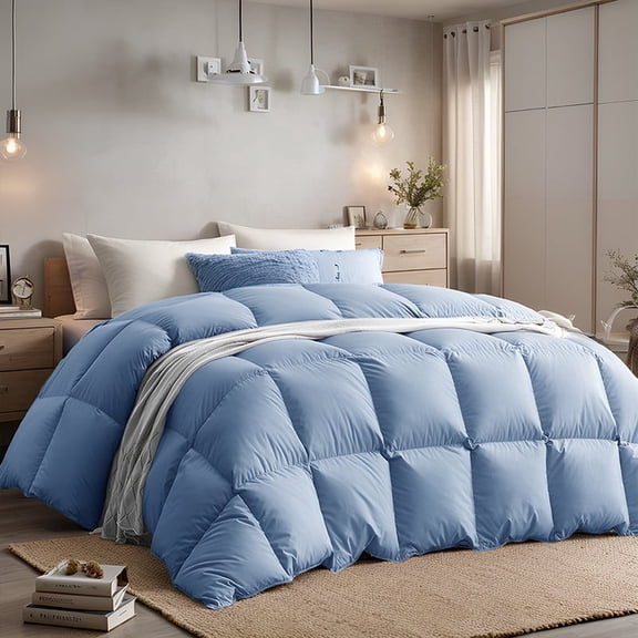 KAKABELL Luxury Goose Feather & Down Comforter California King Size, 3D-Baffle Box Design, 100% Cotton Cover, Equipped with 8 Corner Tabs, 5-Star Hotel Quality Bedding 98" x 108"
