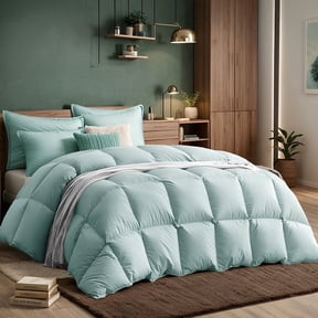 KAKABELL Luxury Goose Feather & Down Comforter Queen Size, 3D-Baffle Box Design, 100% Cotton Cover, Equipped with 8 Corner Tabs, 5-Star Hotel Quality Bedding 90" x 90"