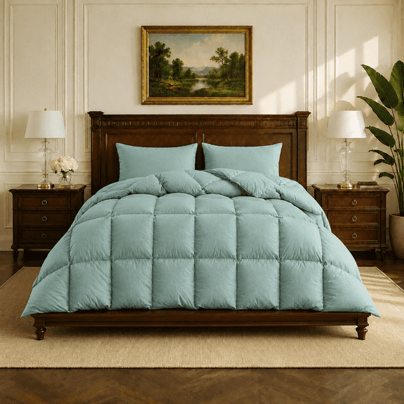 KAKABELL Luxury Goose Feather & Down Comforter Twin Size, 60% Cotton 40% Polyester Cover, Premium White Goose Feather & Down Fill, 3D-Baffle Box Design, Fluffy and Lightweight, 68" x 90"