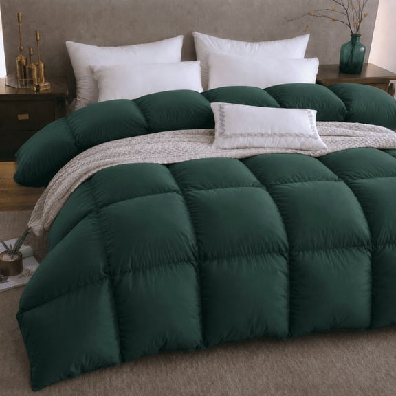 KAKABELL Luxury Goose Feather & Down Comforter Twin Size, 100% Cotton Cover 3D-Baffle Box Design, Fluffy and Lightweight, 68" x 90"