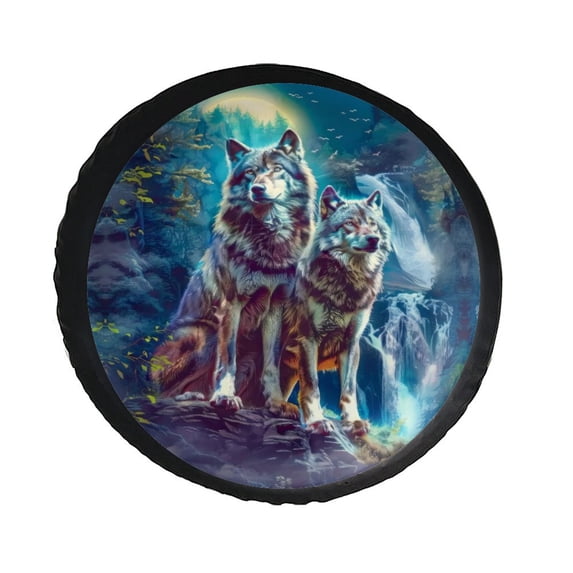 KAKALAD 3D Printed Wolf 01 Spare Tire Cover PVC Leather Universal Vehicle Accessories Buckle Car Tools 14”in