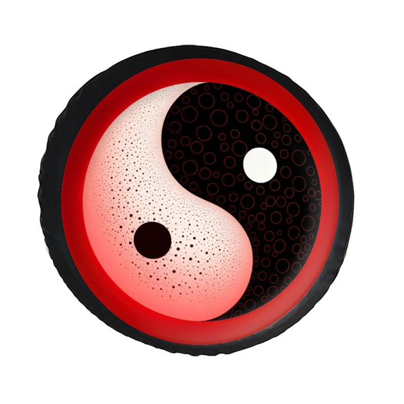 KAKALAD 3D Yin Yang Circle Black And White Dots Pattern 02 Spare Tire Cover PVC Leather Universal Vehicle Accessories Buckle Car Tools 14”in