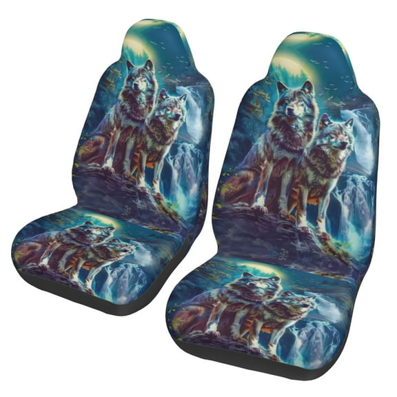 KAKALAD 3d Printed Wolf 01 Car Accessories Seat Covers Set Vehicle Seat Covers Universal Front Seats Protector 2 Pcs