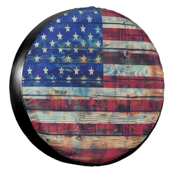 KAKALAD American Flag 4th Of July Star And Stripe Spare Tire Cover Universal Car Vehicle Tools For Rv SUV Truck Camper Travel Trailer Accessories Buckle 14” Inch