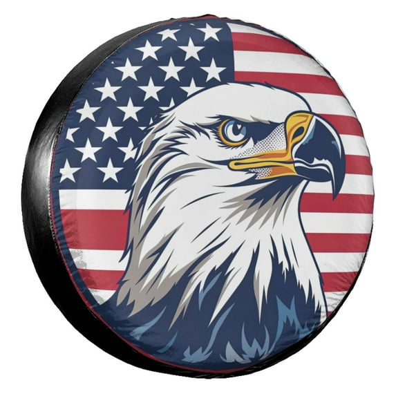 KAKALAD American Flag With Bald Eagle 01 Spare Tire Cover Universal Car Vehicle Tools For Rv SUV Truck Camper Travel Trailer Accessories Buckle 14” Inch