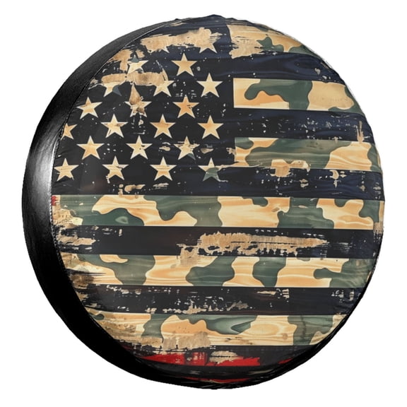 KAKALAD American Flag With Camouflage 02 Spare Tire Cover Universal Car Vehicle Tools For Rv SUV Truck Camper Travel Trailer Accessories Buckle 14” Inch