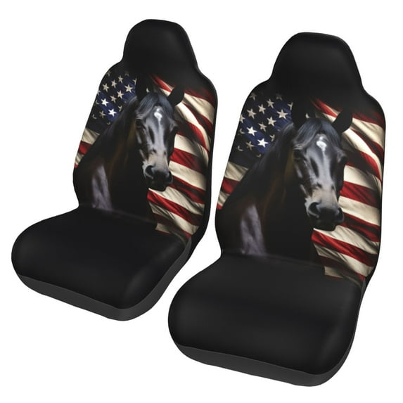 KAKALAD American Flag Dark Horse 01 Car Seat Covers Set Vehicle Front Seats Protector 2 Pcs