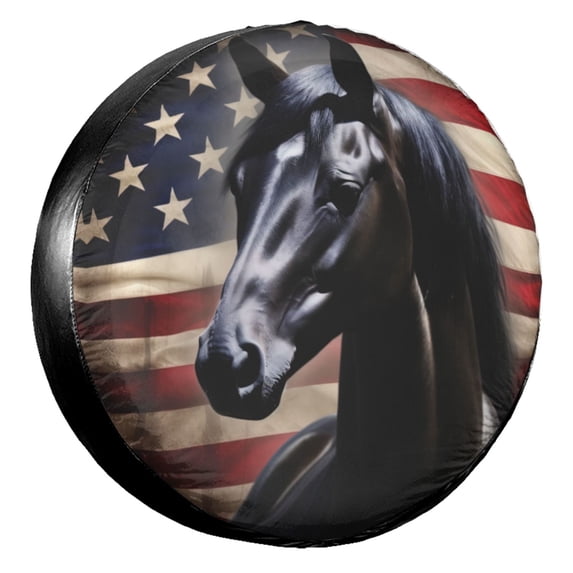 KAKALAD American Flag Dark Horse 03 Spare Tire Cover Universal Vehicle Accessories Buckle Car Tools 14”in
