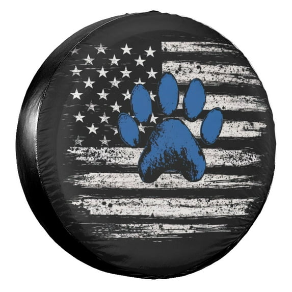 KAKALAD American Flag Fine Blue Paw Prints Spare Tire Cover Universal Car Vehicle Tools For Rv SUV Truck Camper Travel Trailer Accessories Buckle 17” Inch