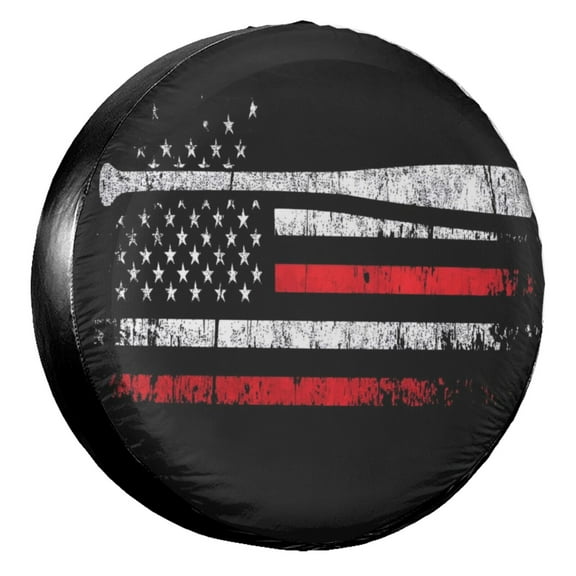 KAKALAD American Flag Fine Red Lines Baseball Bat Spare Tire Cover Wheel Protectors Weatherproof Universal Vehicle Dust-Proof for Trailer Rv SUV Truck Camper Travel Trailer Accessories 14 ” Inch